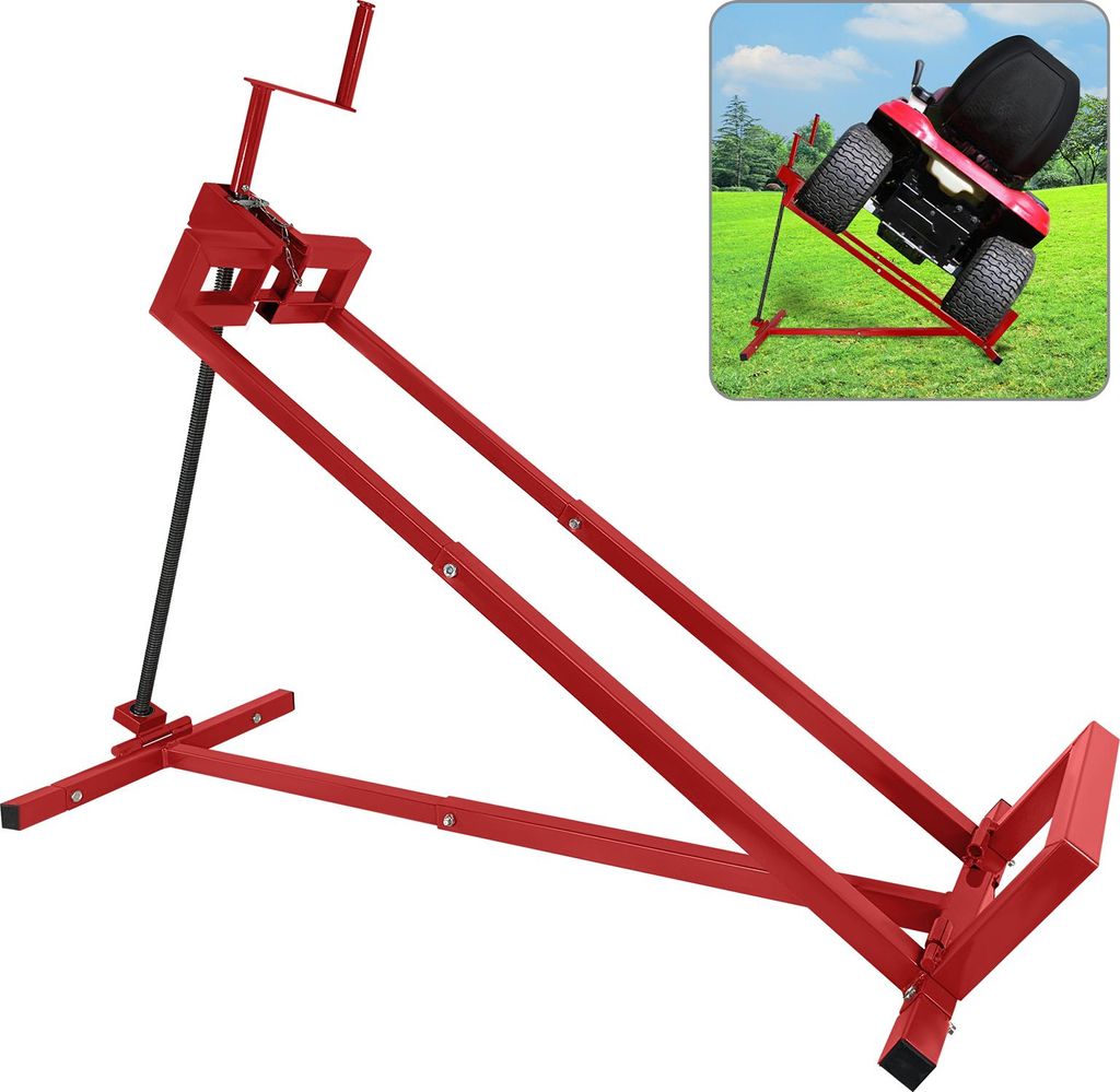 UISEBRT Rasentraktorheber 400 kg - Rasenmäher Heber für Aufsitzmäher, Hebevorrichtung mit Handkurbel, 45° Neigung, Stahl, Rot