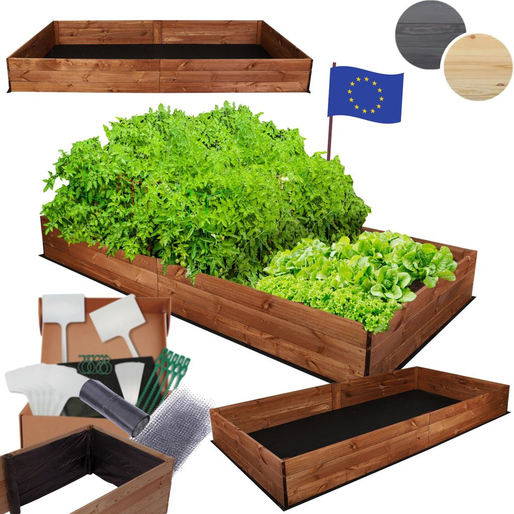 MODO24 Hochbeet Holz, Pflanzkasten, Massivholz, Kiefer, Kräuterbeet, Blumenkasten, Garten, Terrasse, 27x237x80 cm, Braun, ZP06