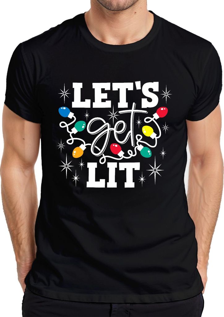 Let's Get Lit Weihnachten Lichterkette Weihnachtsfeier Party Herren T-Shirt, Schwarz, XXL