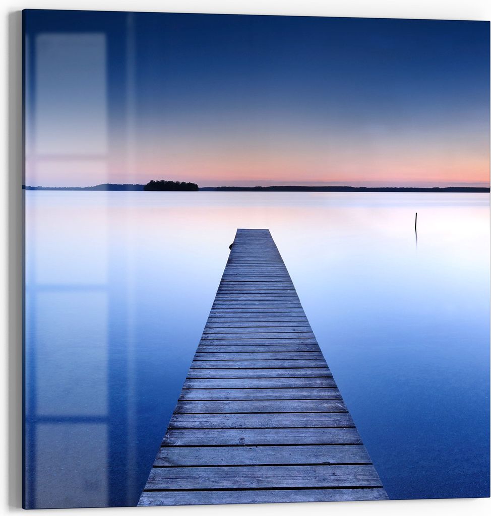 DEQORI Glasbild Echtglas 50x50 cm 'Steg in die Dämmerung' Wandbild Bild modern Deko