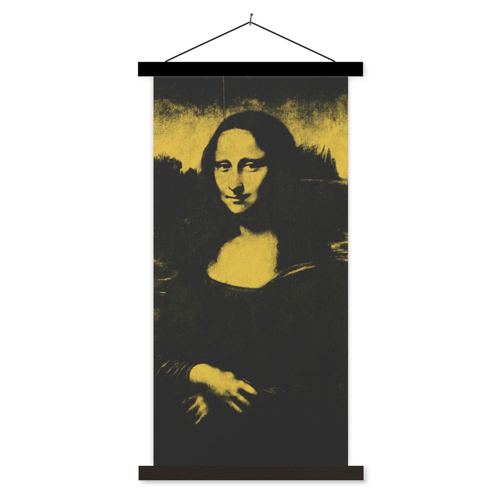 MuchoWow Textilposter Mona Lisa - Da Vinci - Gelb - Schwarz 60x120 cm mit schwarzem Rahmen - Magnete
