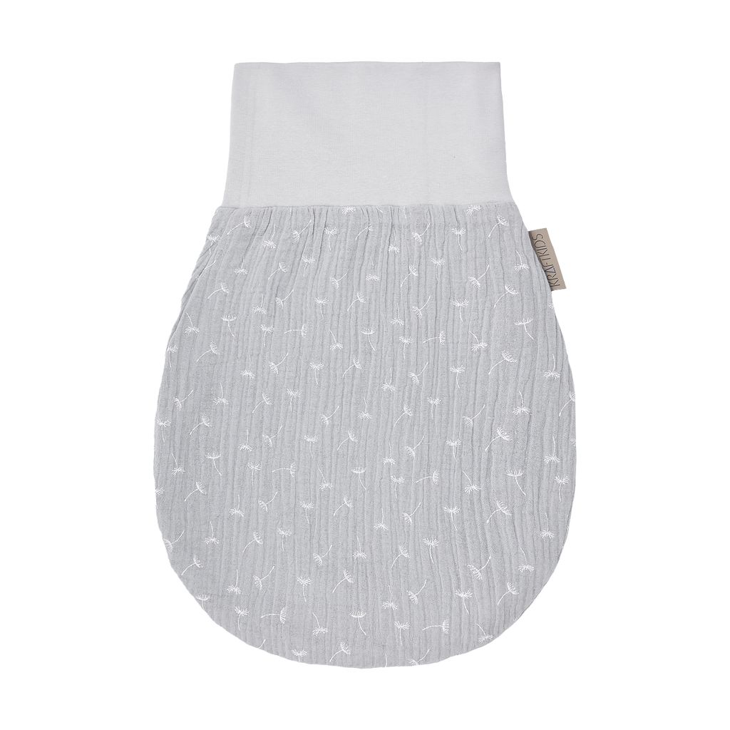 KraftKids Strampelsack Frühling Sommer Musselin grau Pusteblumen 34 cm lang (0-6 Monate)