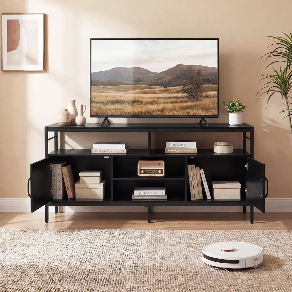 Table TV pour salon 65 pouces avec étagères pour consoles et décodeurs - 9