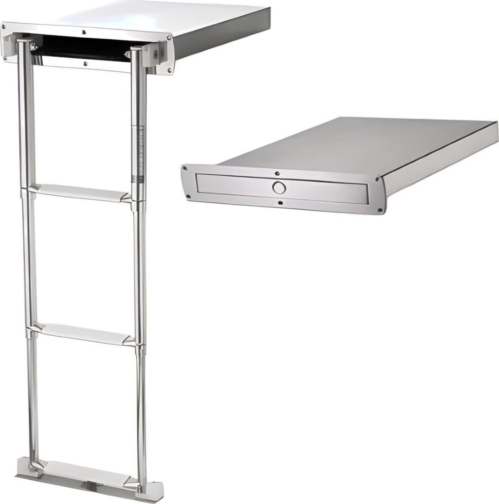 Edelstahl Teleskop Badeleiter zum verdeckten Einbau, einziehbar & klappbar, mit Einschubfach, ideal für Heckspiegel Boot Größe: 3 Stufen