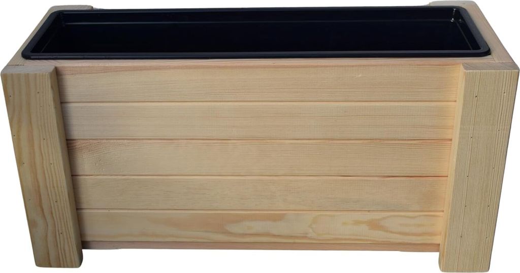 TIMBERMIK Pflanzkübel Holz Rechteckig 62,5x30x25 cm – Blumenkasten für Garten, Balkon & Terrasse, Außen & Innen, Naturholz