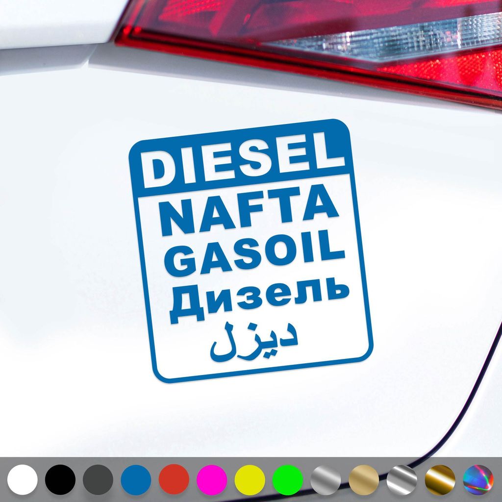 PantherPixel Diesel Aufkleber Mehrsprachig Gasoil Nafta Tanken Sticker Auto Geschenkidee Farbe Blau