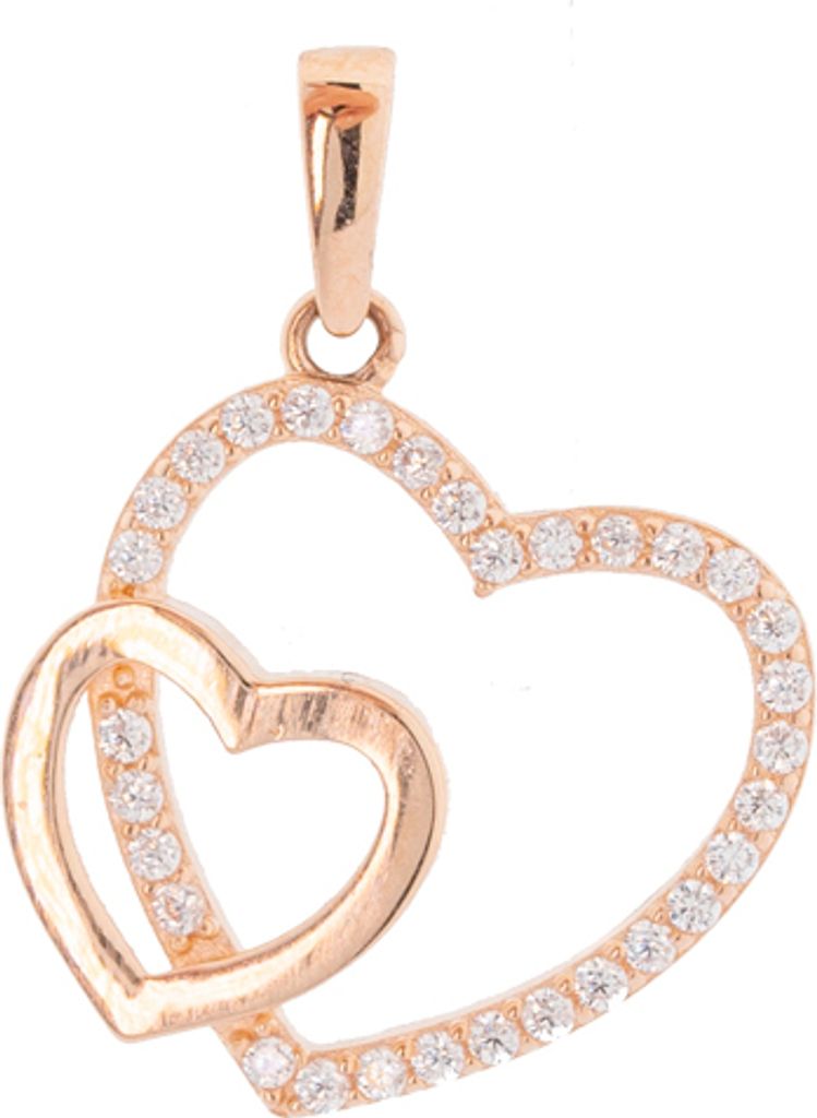 Golders Doppel-Herz Anhänger aus 585 Rotgold mit Zirkonia, Goldschmuck für Damen