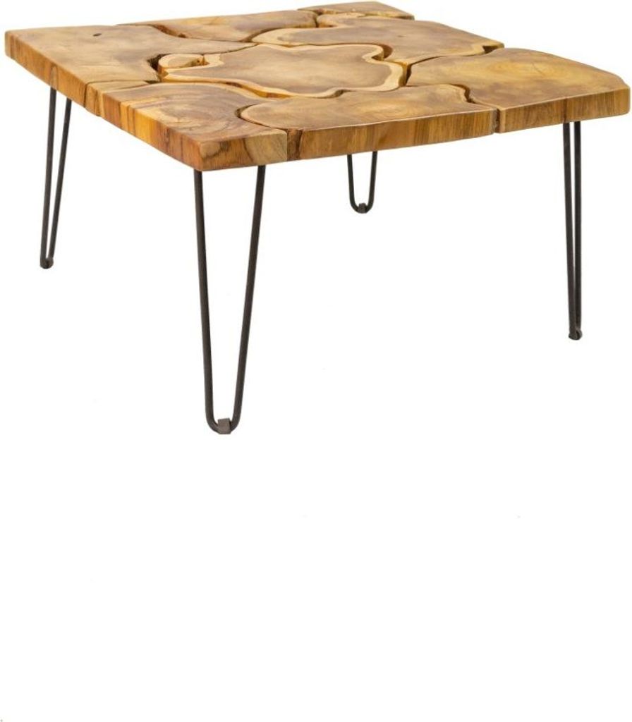 Root Couchtisch Quadratischer recyceltem Holz, Gestell Eisen Natur