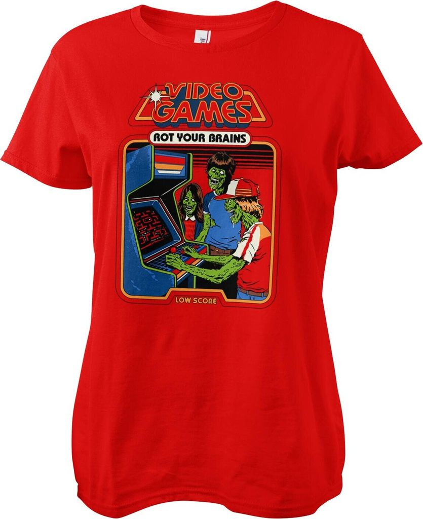 Video Games Rot Your Brains Girly Tee - Large - Red
