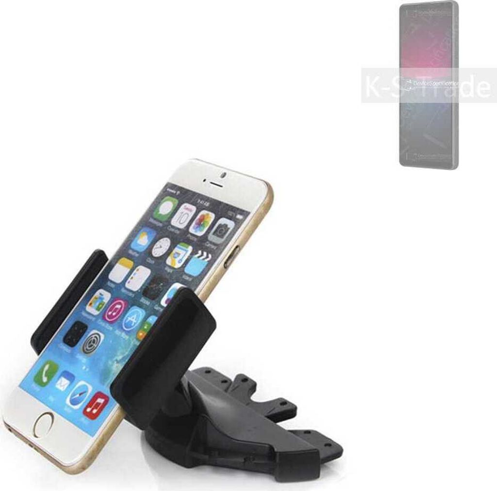 K-S-Trade CD Schlitz Halterung kompatibel mit Sony Xperia 10 IV Autohalterung KFZ-Halter Radio Handy Halterung 360° drehbar schwarz