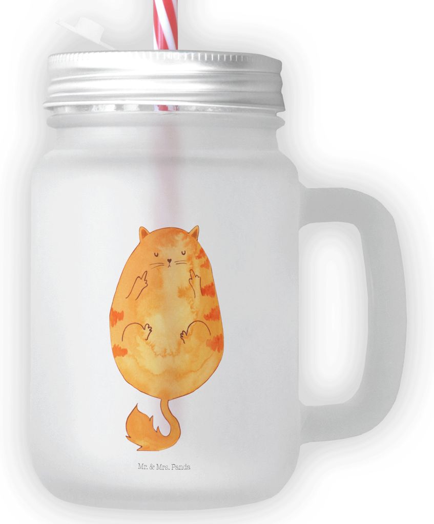 Mr. & Mrs. Panda Glas Katze Frühaufsteher - Transparent - Geschenk, Trinkglas, Kaffee, Mason Jar, Katzen, Mit Deckel Und Strohhalm, Kater, Tiger, ...