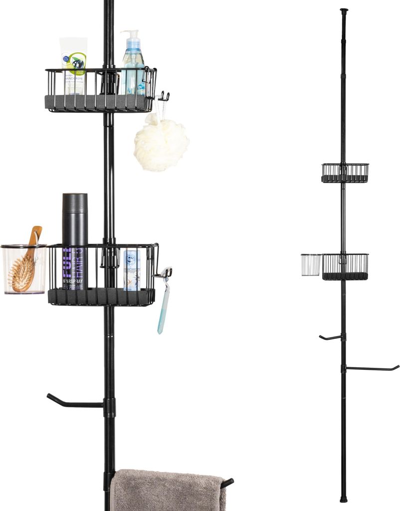 bremermann Teleskop-Badregal, 2 Körbe, 2 Handtuchstangen, Teleskop-Stange bis max. ca. 290 cm, schwarz