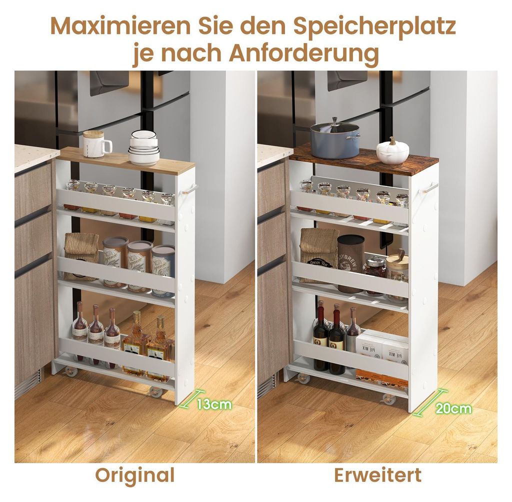 20 CM schlanker Aufbewahrungwagen, 4-stöckiger Küchenwagen