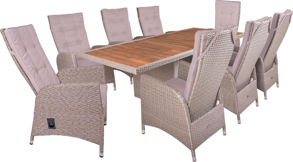 Garten-Sitzgruppe CELLE weidenbraun 9-tlg. - Akazie, Weidenbraun | Gartenmöbel-Set Gartengarnitur Garten-Essgruppe mit Stühlen/Sesseln und Esstisch