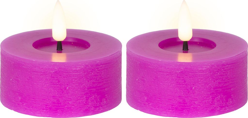 LED Teelichter mit Timer 7x6cm Wachs Lila / Warmweiß 2 Stück