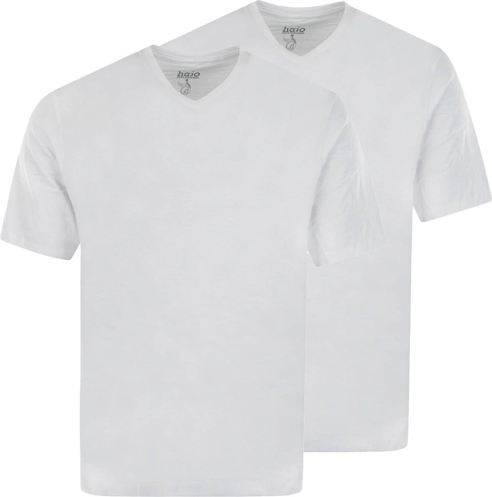 hajo Herren T-Shirt, 2er Pack - Basic, Kurzarm, V-Ausschnitt, Baumwolle, uni Weiß M