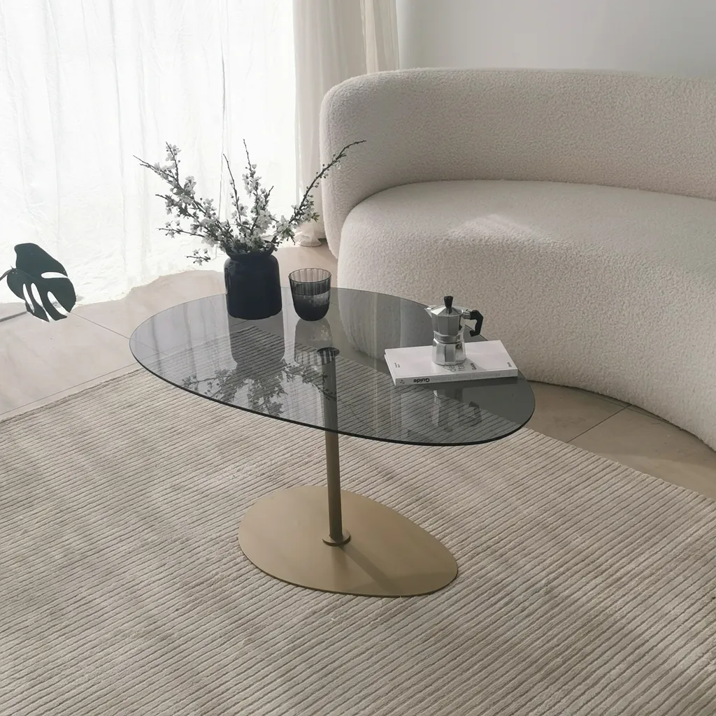 Table basse Porto 100% verre trempé gris et structure dorée de luxe 90x60 - 3