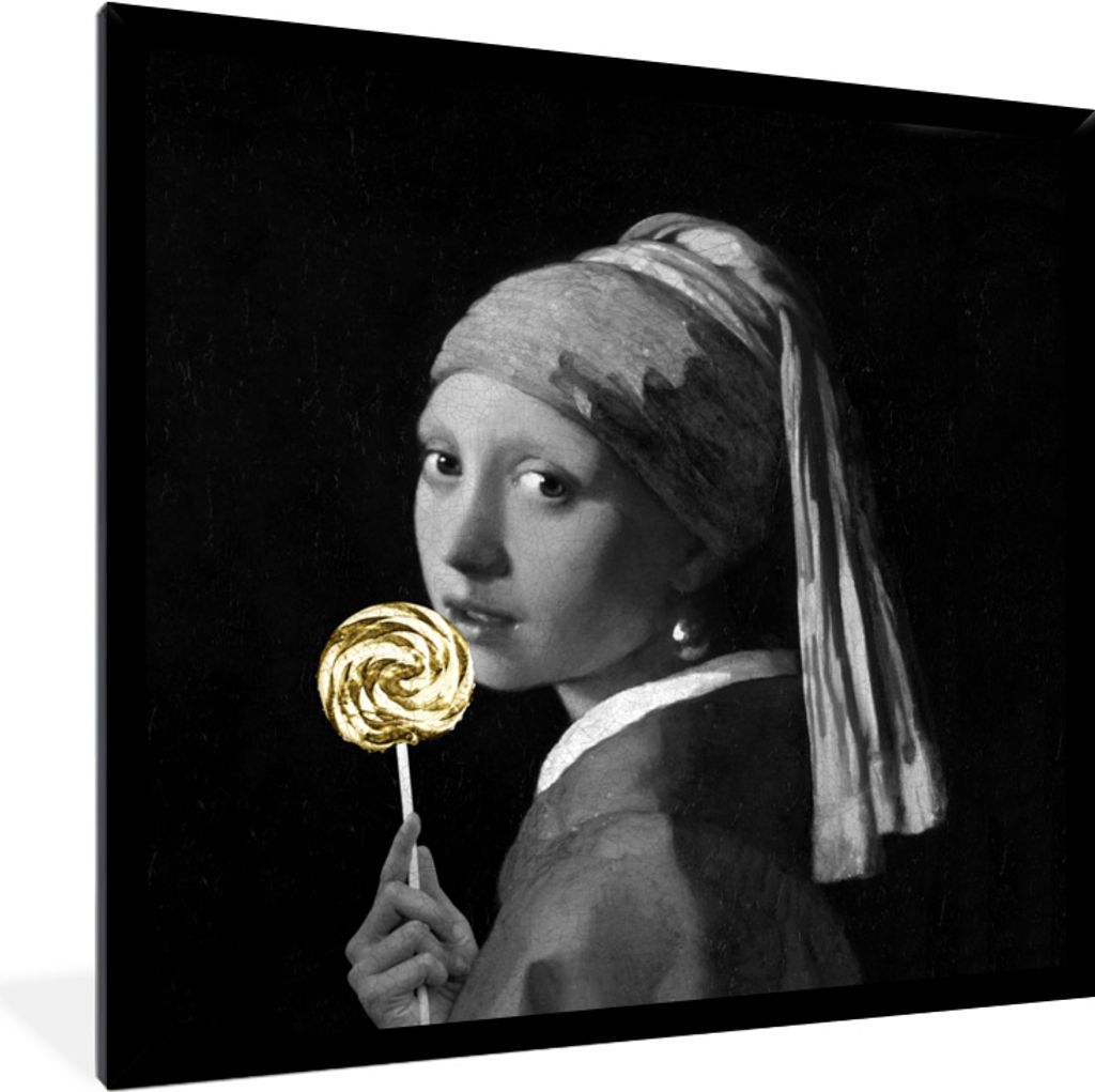 MuchoWow MuchoWow Gerahmtes Poster Das Mädchen mit dem Perlenohrring - Vermeer - Süßigkeiten 40x40 cm - Poster mit zchwarzem Bilderrahmen - ...