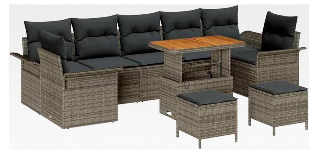 Garten-Sofa-Set mit Kissen, 10 Teile, Grau, für Garten und Terrasse, modulare Sofa-Gruppe, leicht, wetterfest, UV-beständige Möbel