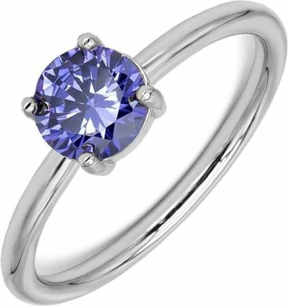 New Bling 9NB-1140-58 Zilveren Ring met Zirkonia Steen - Paars - 6mm - Maat 58 - Rhodium - Zilver