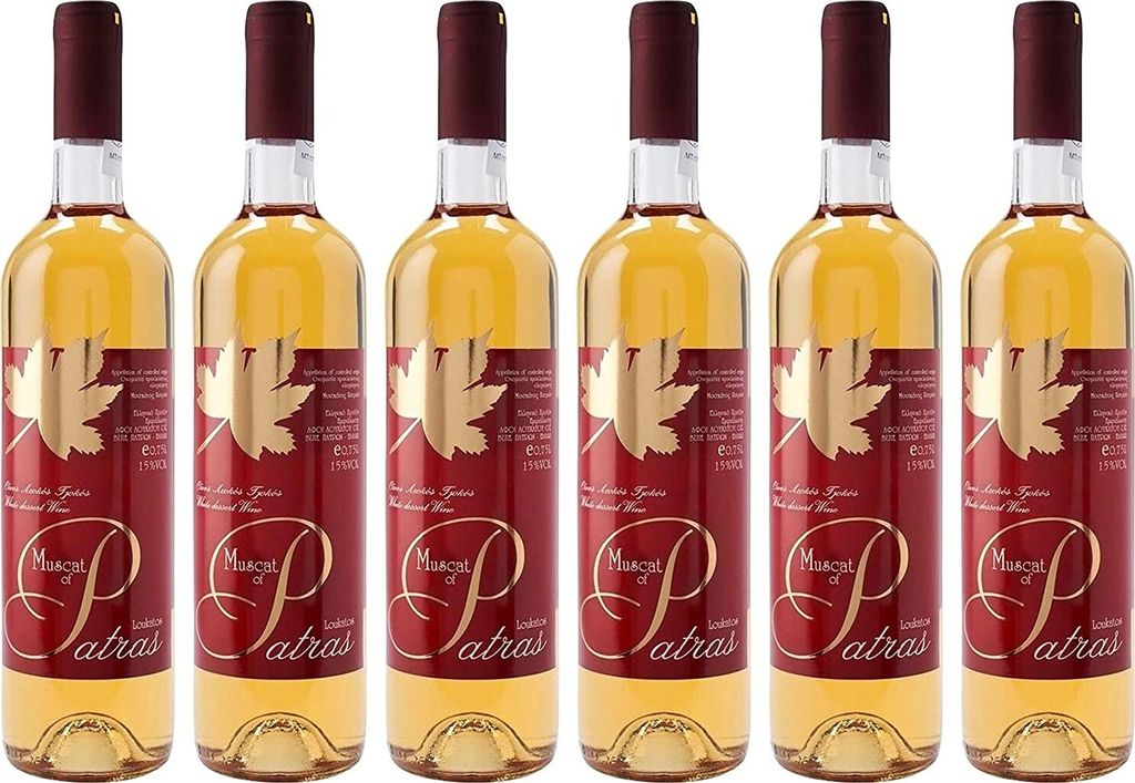 Muskat aus Patras P.D.O. 6x 0,75l Loukatos Likörwein weiß | 15% Vol. | + 20ml Jassas Olivenöl