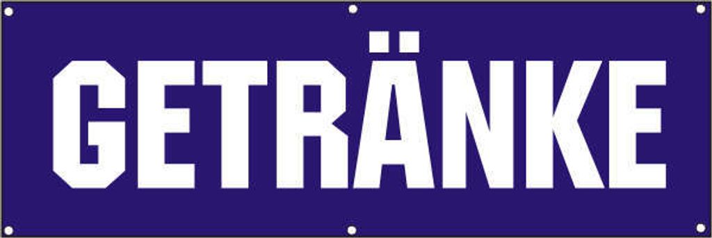 Werbeplane / Gerüstplane - p056 - Getränke - NEU - 300 cm x 100 cm - für Baustelle, Garten, Zaun oder Veranstaltung
