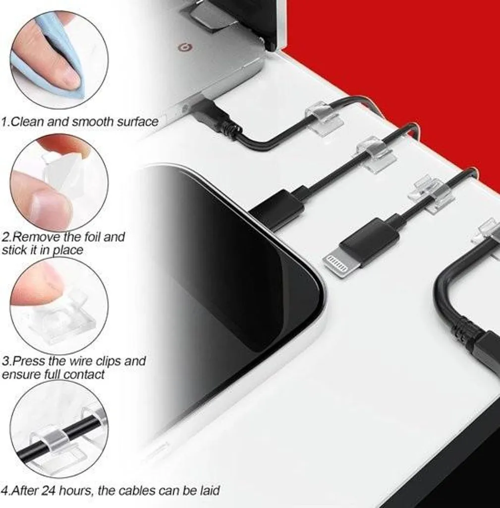 Portacavi Clip per cavi, sistema di gestione dei cavi a 3 pezzi, con 2 colori di cavi per organizer da tavolo, cavi di alimentazione, cavi di ricarica USB, caricabatterie, cavi audio
