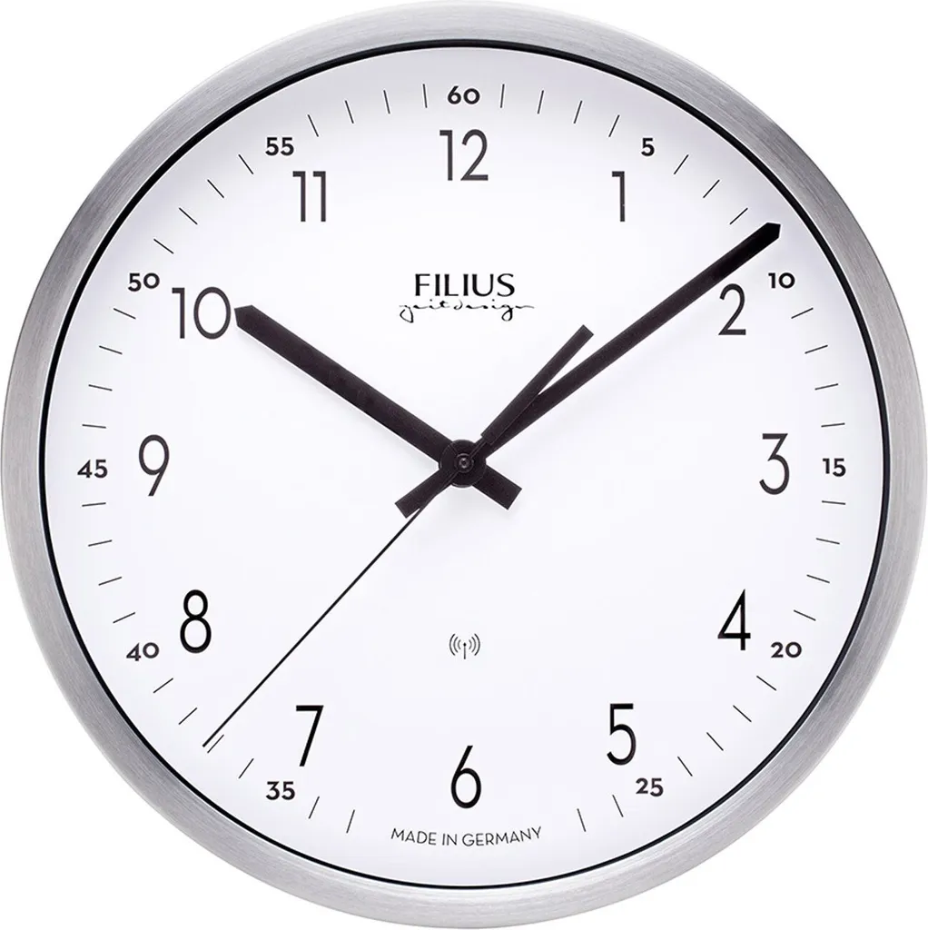 Horloge murale radio-pilotée Filius argent pour salon et bureau