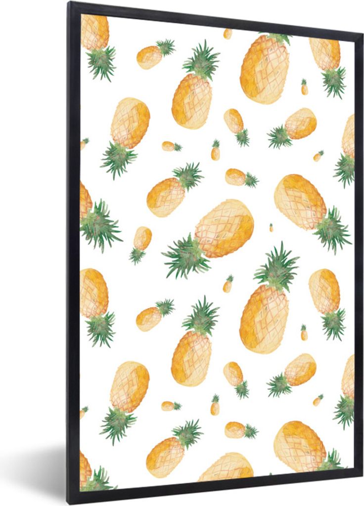 MuchoWow Gerahmtes Poster Ananas - Aquarellfarbe - Muster 20x30 cm - Poster mit Schwarzem Bilderrahmen Wandposter Rahmen Foto Bilder - Drucken - ...