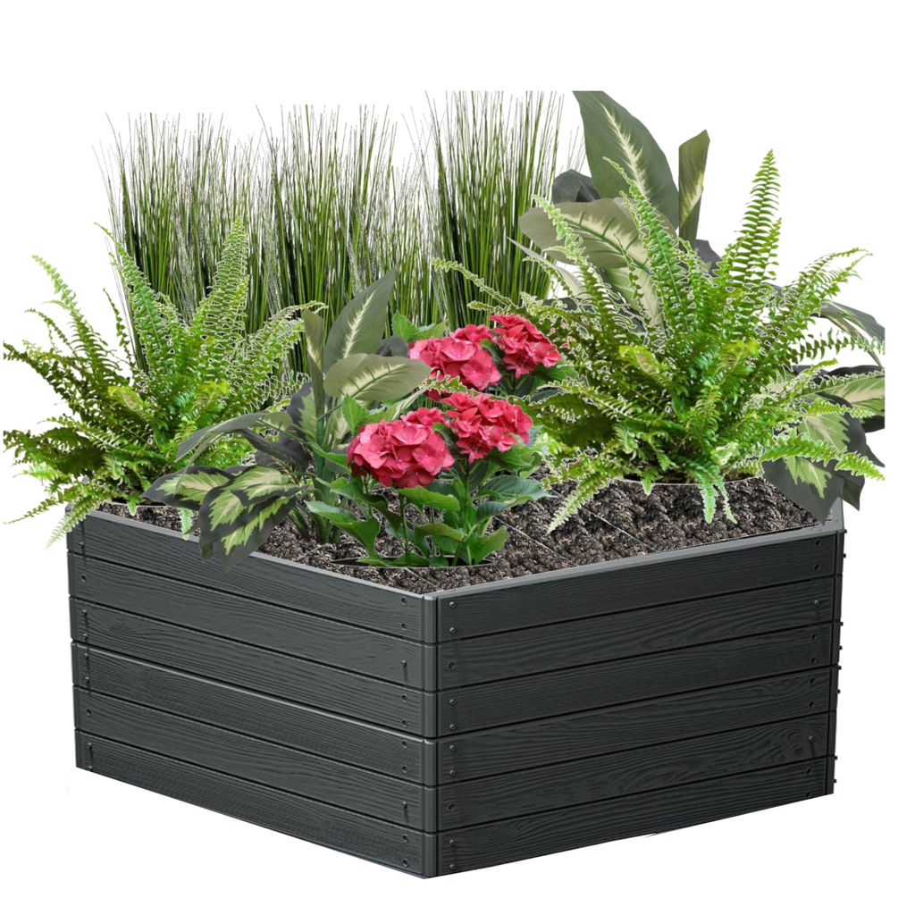 Gartenblumenbeet, Hochbeet, Pflanzbeet Pflanzkasten Anthrazit, Holzimitat 148x129x50 cm