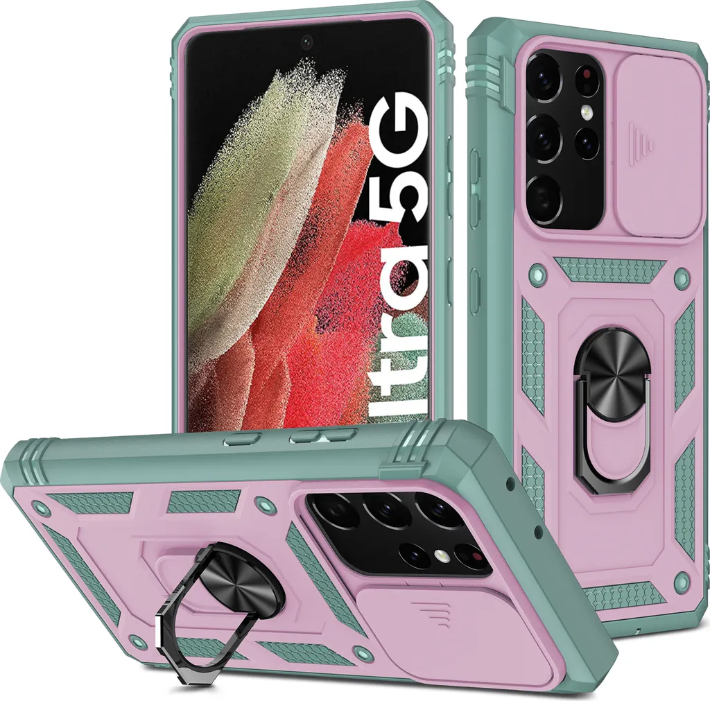 Cover Chic Samsung S21 Ultra 5G Verde Rosa con Porta Carte e Anello