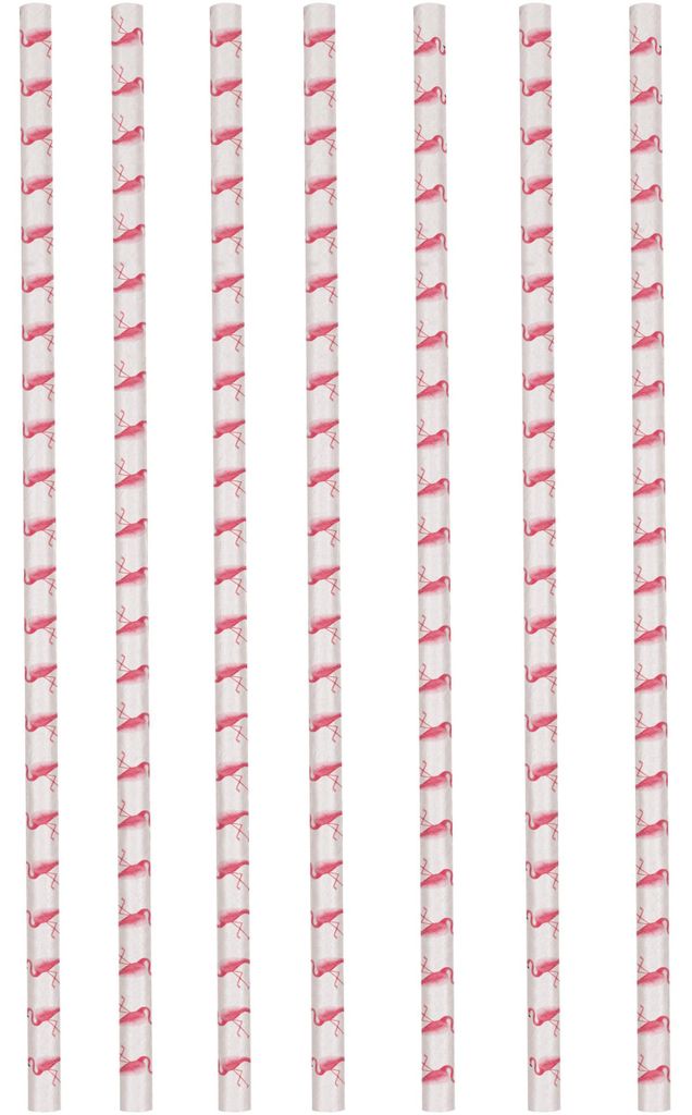 12 Flamingo Paradise Trinkhalme aus Pappe 19,5 cm rosa Flamingos - Einheitsgröße