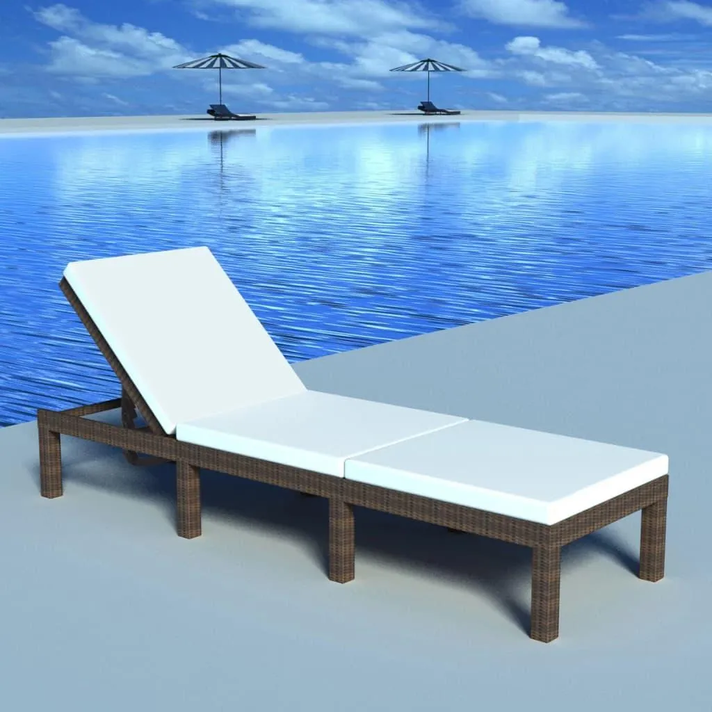 Chaise Longue Résine Tressée Brune Résistante avec Support vidaXL 195cm - 2