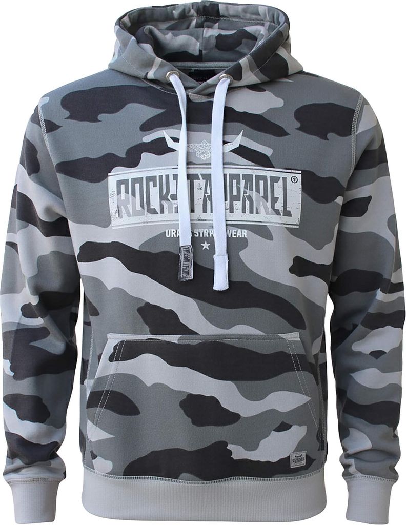 ROCK-IT Apparel Herren Kapuzenpullover, Hoodie, French Terry Stoff, leicht, Freizeit & Sport, mit Tunnelzug Camo Grau S