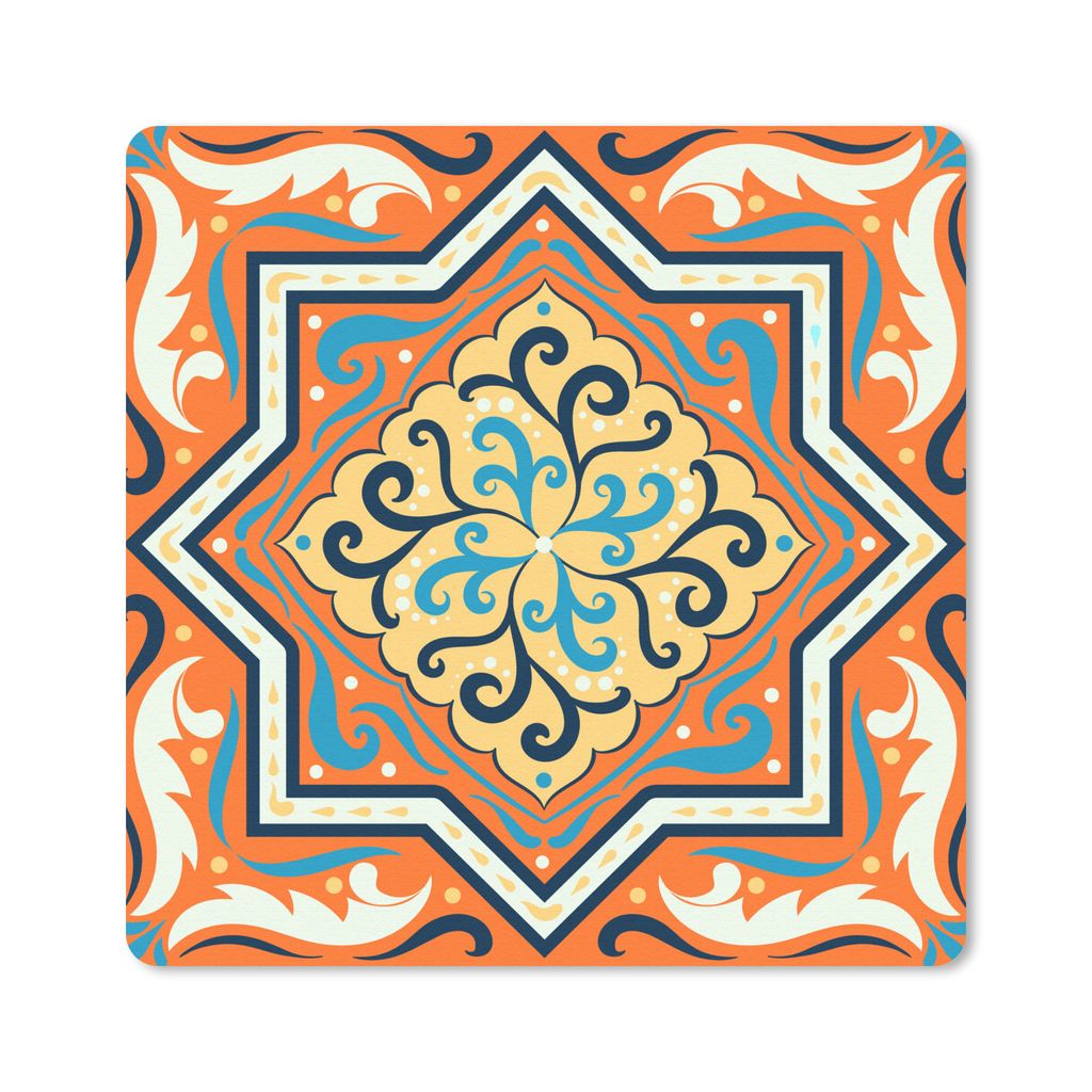 MuchoWow Mauspad Mousepad Quadratisch - Blau - Orange 20x20 cm - Mousepads - Maus Mat - Pad - Mausunterlage - Desk Mat - Bureauartikeln