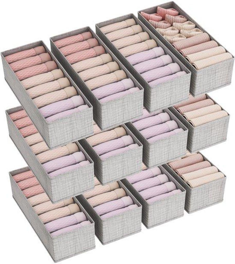 Set aus 12 doppelten Organisatoren für Kommode, Ankleidezimmer, Kleiderschrank, Schubladen, Aufbewahrungs-System für Waschmittel, Kinderkleidung,...