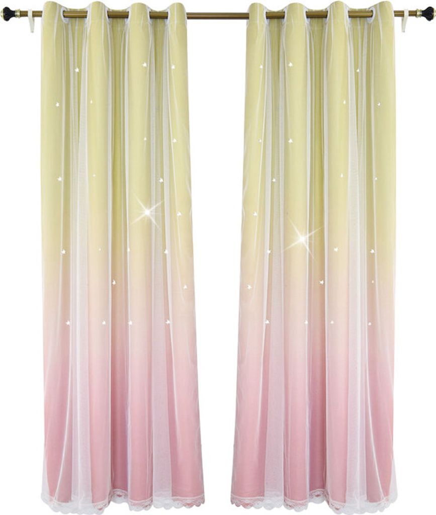 Regenbogenstern Vorhänge für Mädchen Schlafzimmer, Doppelschicht Bunte Streifen Kinder Verdunkelungsvorhänge Plus Weiß Sheer Wohnzimmer Fenste...