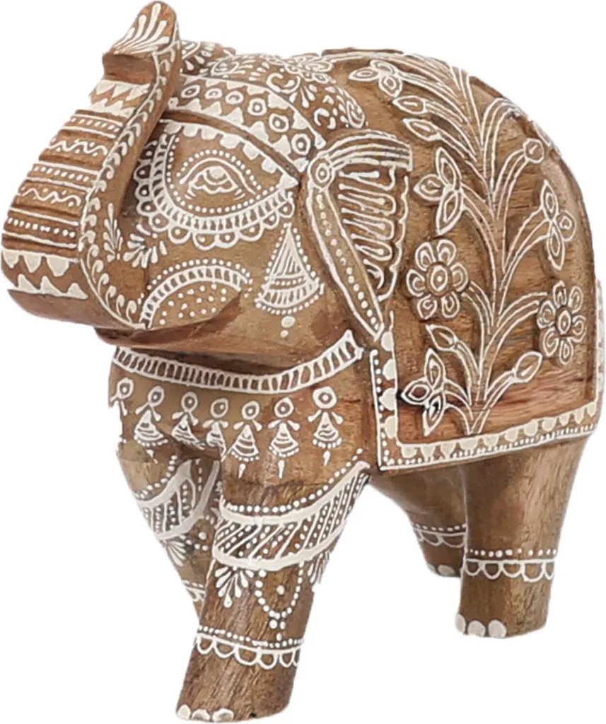 Statue Éléphant en Bois Décorative 20cm Style Boho Chic de Printemps