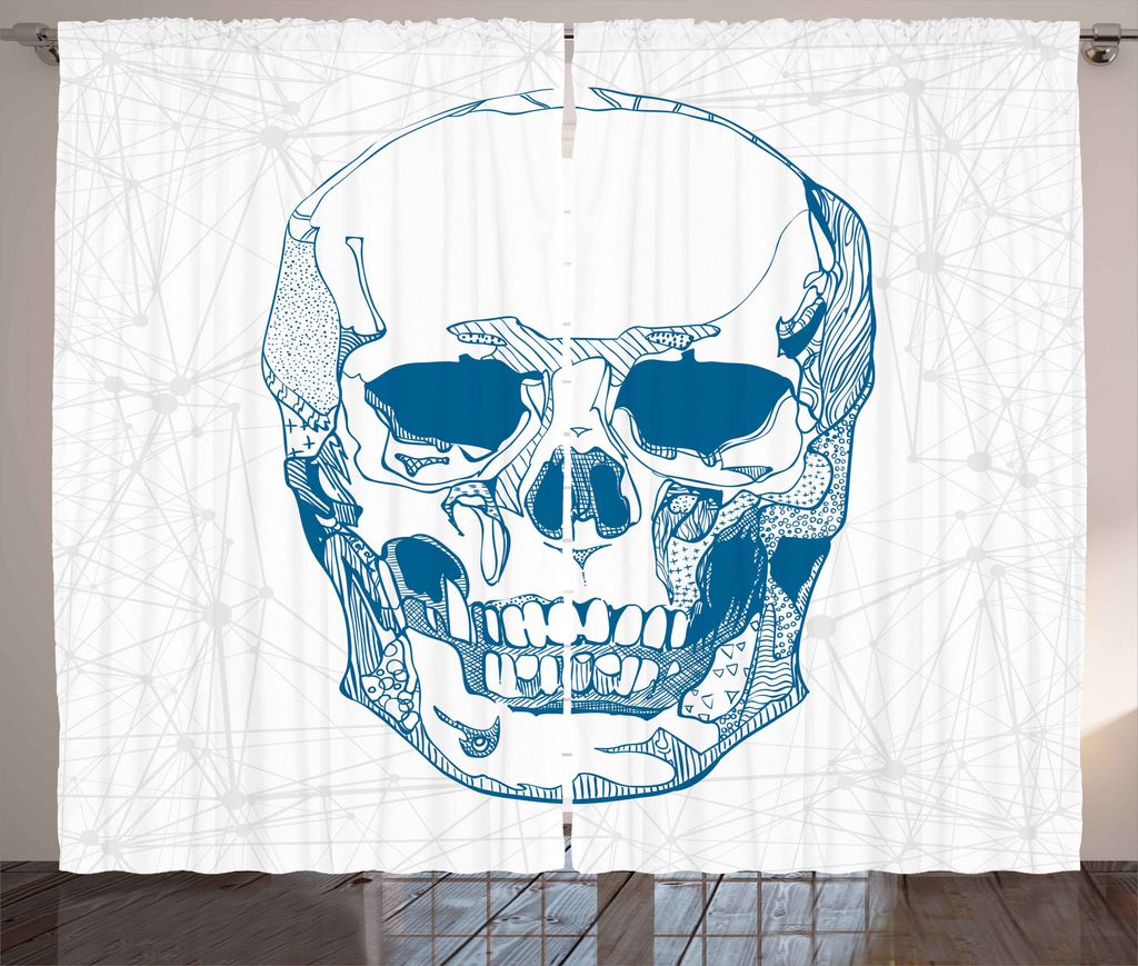 ABAKUHAUS Schädel Rustikaler Vorhang, Schädel Wissenschaft Element, Wohnzimmer Universalband Gardinen mit Schlaufen und Haken, 280 x 175 cm, Blau...