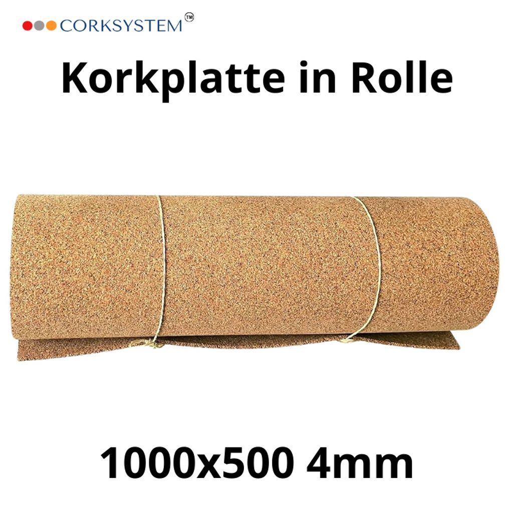 Korkrolle Naturkork 4mm – 1000x500mm – Dämmung, Schallschutz, DIY – 2 Stück
