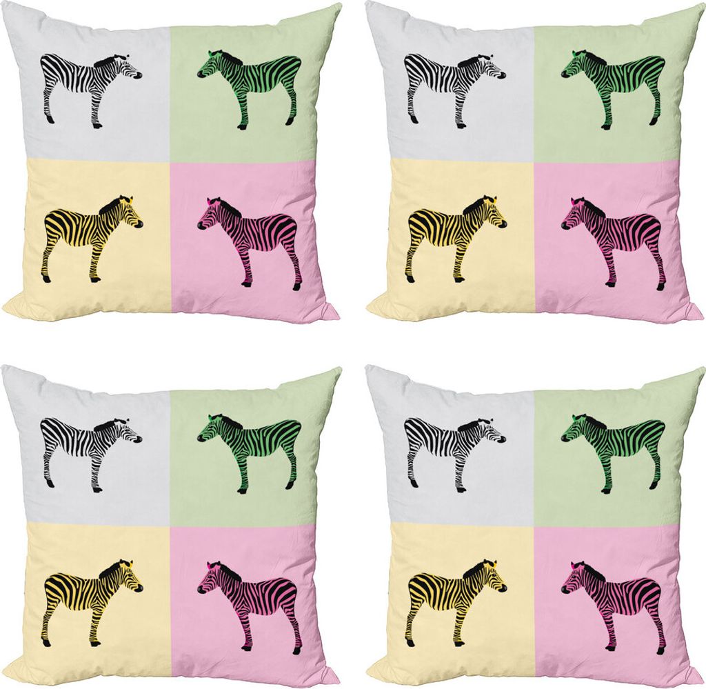 ABAKUHAUS rosa Zebra Kissenbezug Set (4 Stück), Bunte Frames Pop, Moderner Doppelseitiger Digitaldruck, 50 cm x 50 cm, Mehrfarbig