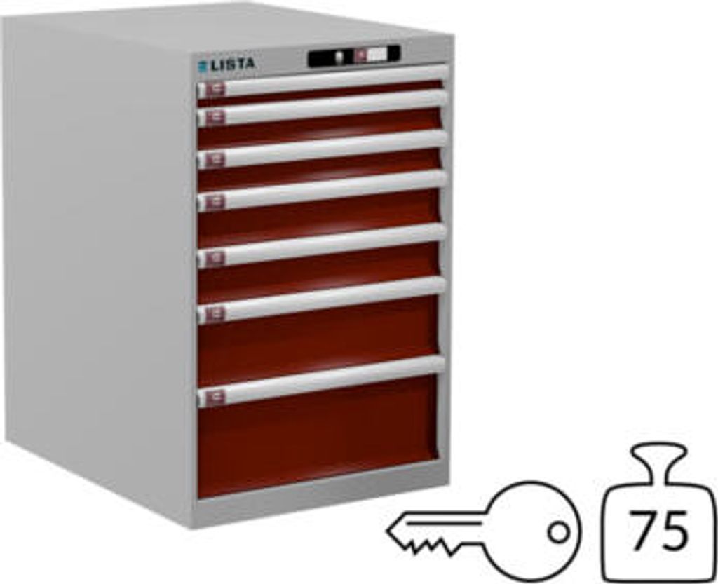 Lista Schubladenschrank - 14.404.512 - 850x564x725 mm (HxBxT) - 7 Schubladen - 75 kg - Key Lock - RAL 7035/RAL 3003