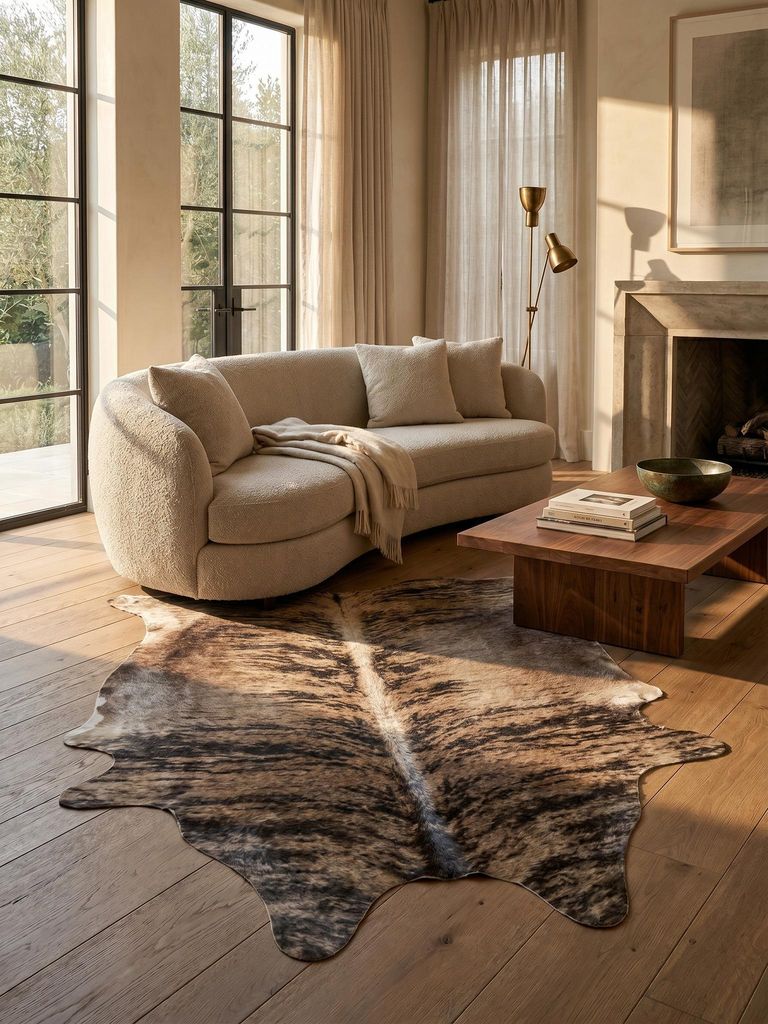 Flachgewebeteppich Rindsleder-Optik Pflegeleicht Waschbar Strapazierfähig | Braun 100x135 cm Wohnzimmer | GASTEIN – Kadima Design