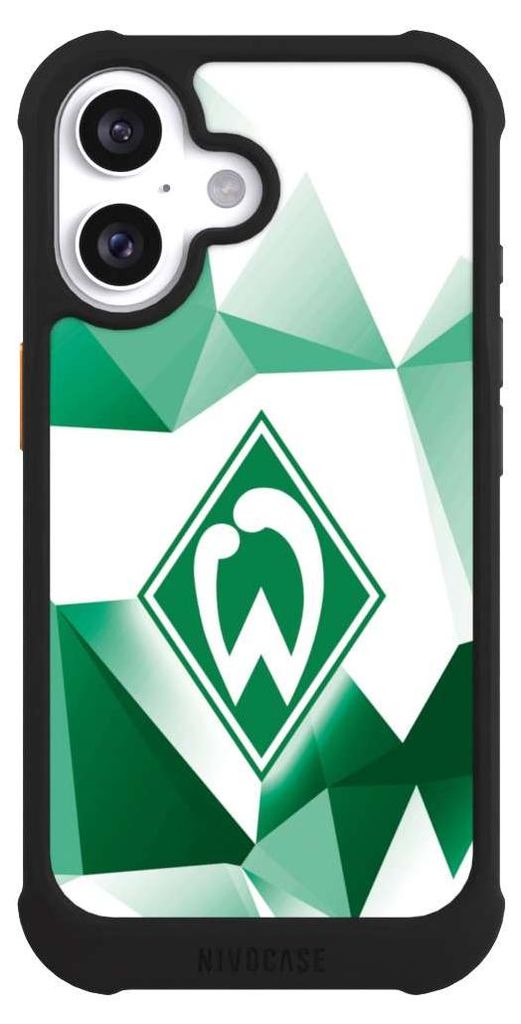 NIVOCASE Hülle für Apple iPhone 16 Stoßfeste Handyhülle NIVOmax Case Schwarz Offizielles Lizenzprodukt SV Werder Bremen Tarnmuster