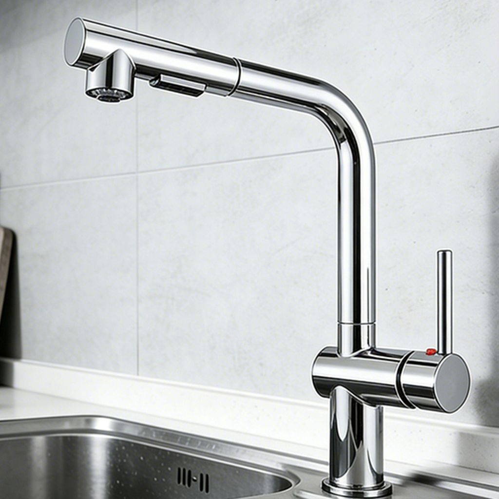 AICA Messingkern Wasserhahn Küche L-förmig Ausziehbar 2 Strahlarten Hochbogen Küchenarmatur Chrom