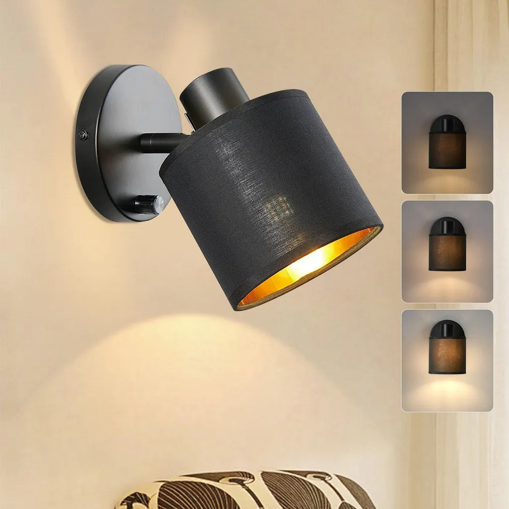 Lampada da Comodino Rosikey E27 con Dimmer - Tessuto Nero Elegante
