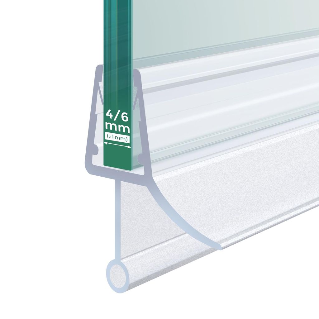 Close-up illustration of a shower door seal with a glass panel inserted.