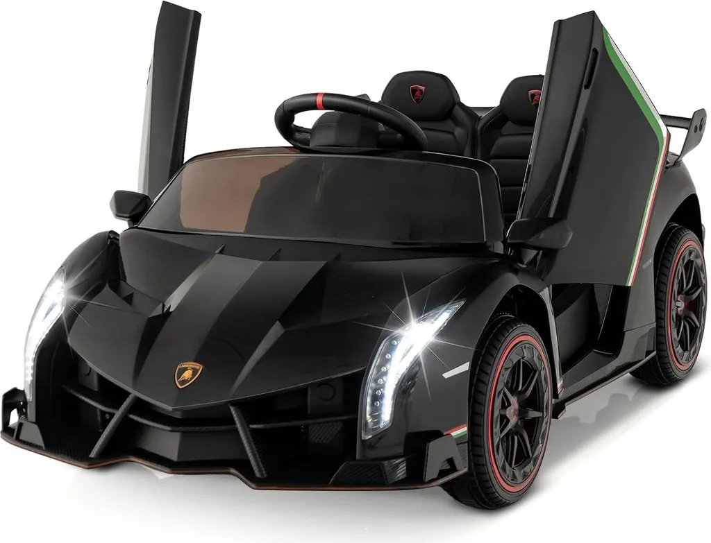 Voiture Électrique pour Enfants Lamborghini Noire avec Phares à LED