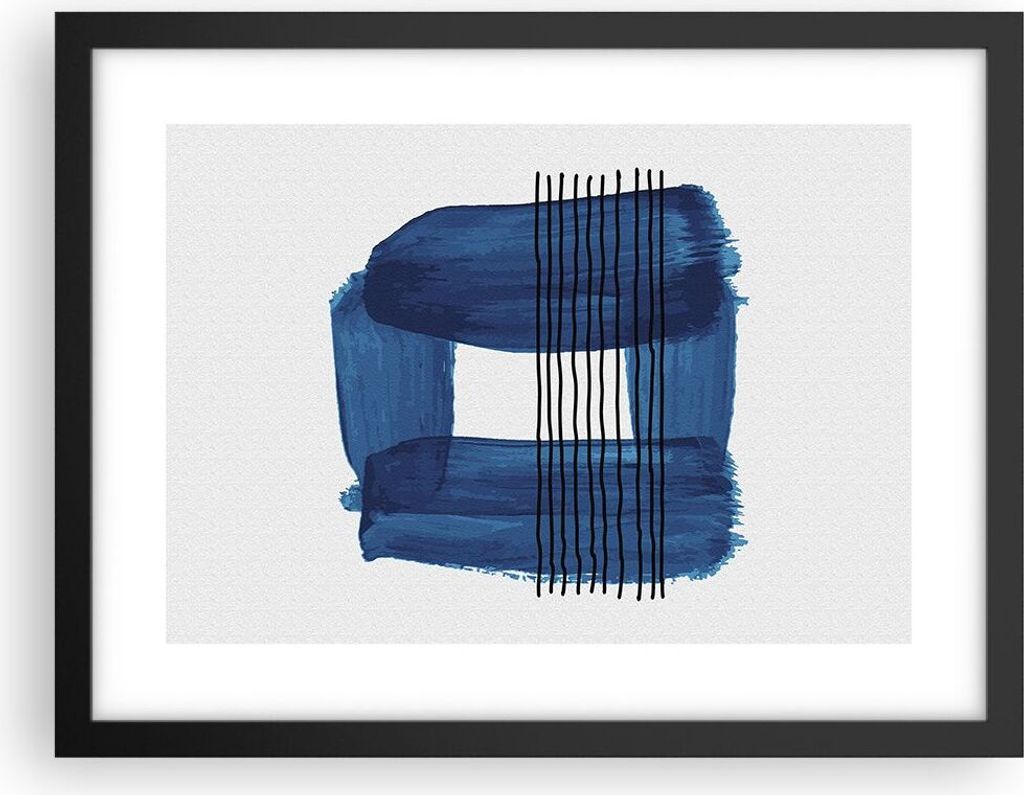 Gerahmtes Poster - Schwarzer Rahmen - Abstraktion Aquarell Blau - 40x30 cm - Wand Bild - Wanddeko - Wandbilder - Wandposter - Bilderrahmen - Bilder...