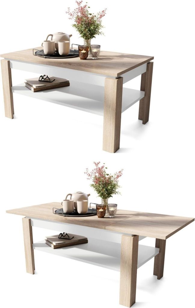 All4All Couchtisch Asti , R , Wohnzimmertisch , Kaffeetisch , Couchtisch mit Stauraum , Sofatisch mit Ablage , ausziehbar bis 140cm , 100x60cm , So...
